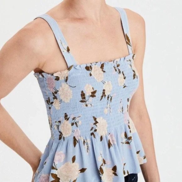 Floral Print Smocked Peplum Tank Top - Picture 1 of 6